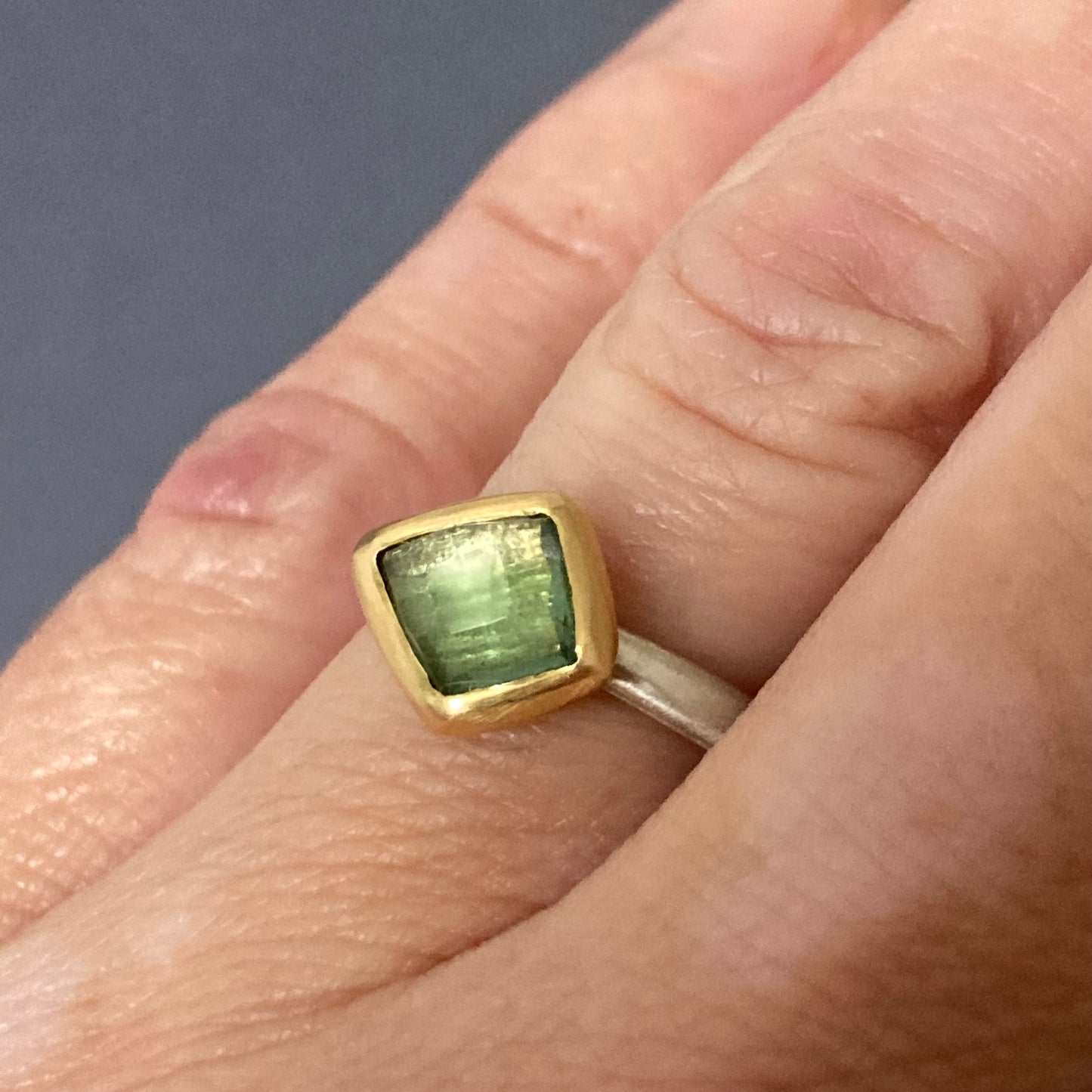 Light green tourmaline ring